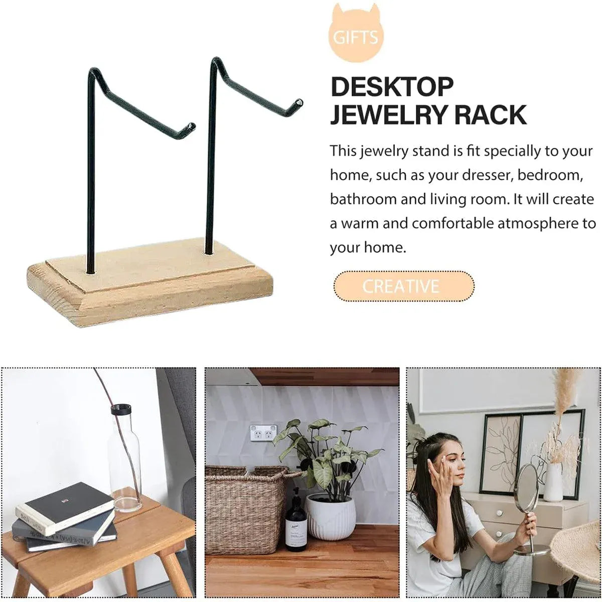 Premium White Iron Jewellery Display Rack with Wooden Base