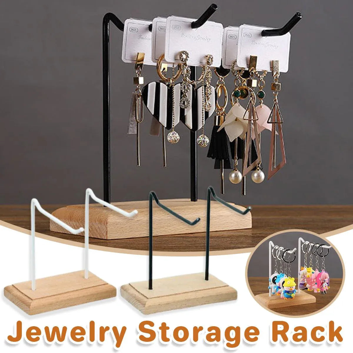 Premium White Iron Jewellery Display Rack with Wooden Base