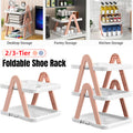 Premium Pink 3 Tier Foldable Shoe Rack Removable Space Saving Storage Shelf
