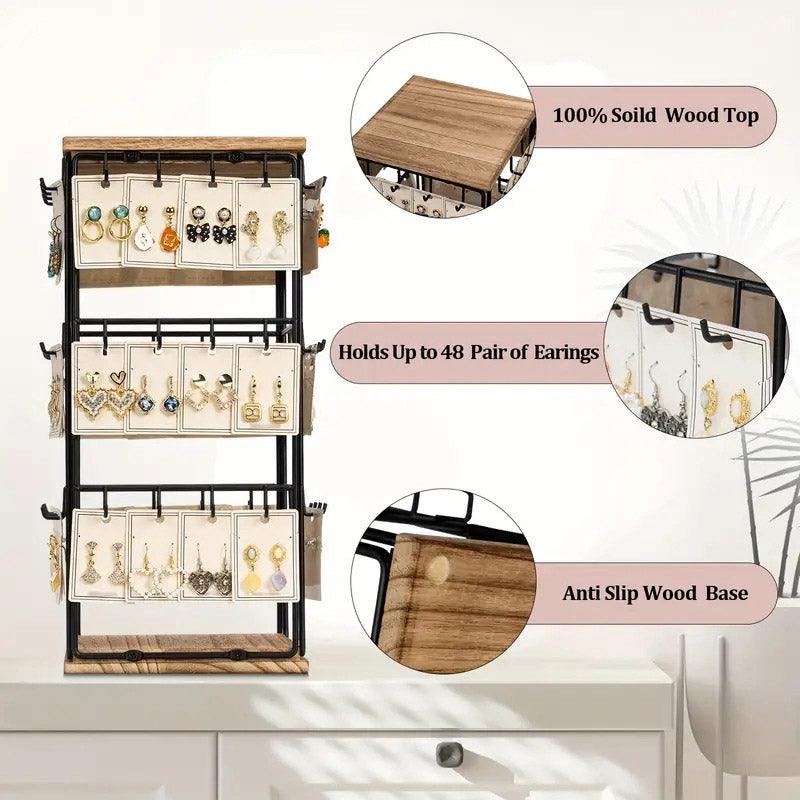 Iron Desktop Earrings Display Organizer Jewellery Stand Holder for Home Storage - Black