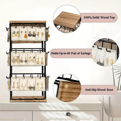 Iron Desktop Earrings Display Organizer Jewellery Stand Holder for Home Storage - Black