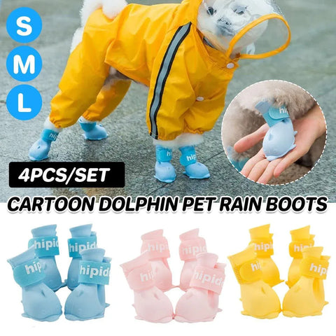 Premium Cartoon Pet Rain Boots 4pcs Waterproof Non-Slip - Yellow S