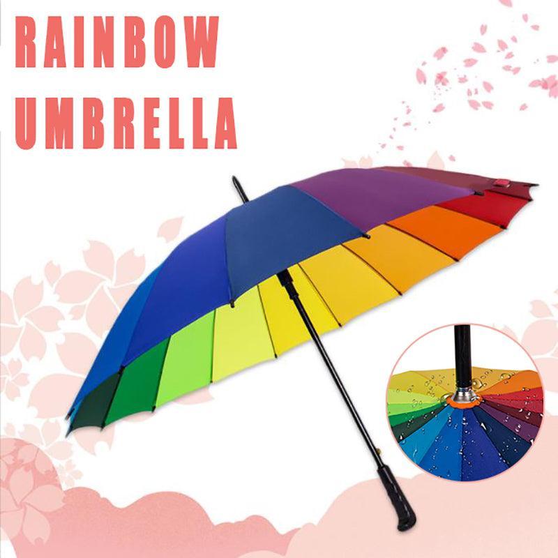 Premium Large Rainbow Umbrella – 94cm with 16 Steel Ribs
