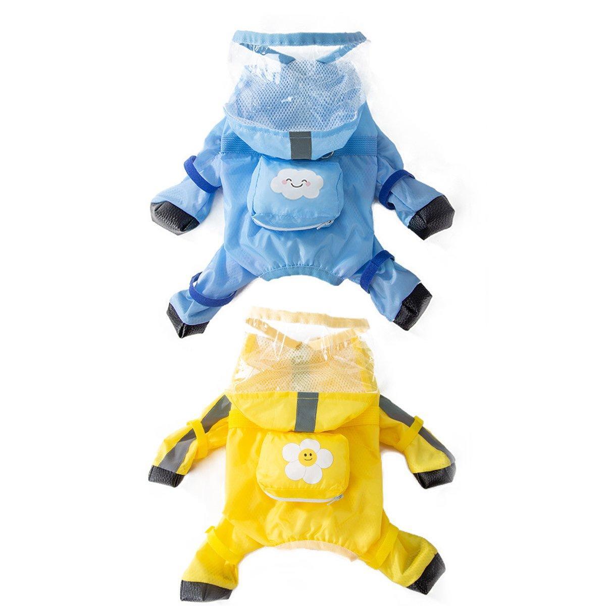 Waterproof Dog Raincoat Full Coverage with Hood & Reflective Stripes - Blue - M