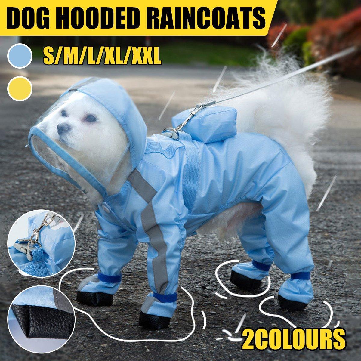 Waterproof Dog Raincoat Full Coverage with Hood & Reflective Stripes - Blue - XXL