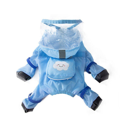 Waterproof Dog Raincoat Full Coverage with Hood & Reflective Stripes - Blue - XXL