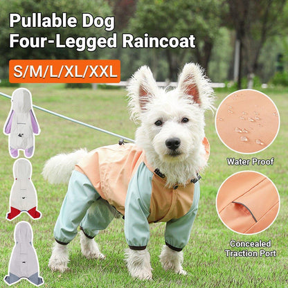 Pullable Dog Four-Legged Raincoat - Waterproof, Hooded, Reflective - XXL