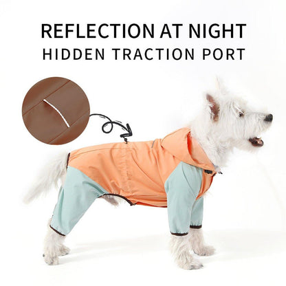 Pullable Dog Four-Legged Raincoat - Waterproof, Hooded, Reflective - XXL