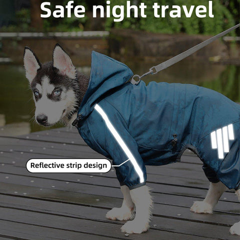 Premium Blue Waterproof Dog Raincoat with Hood & Reflective Strips - XL