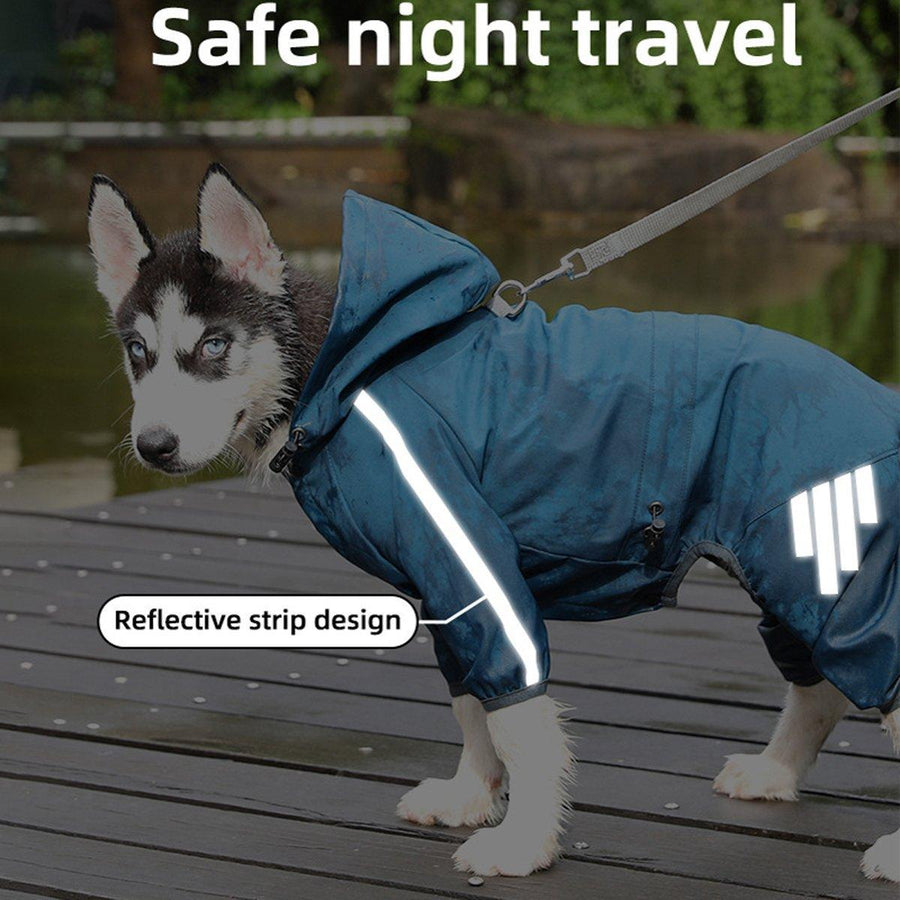 Premium Blue Waterproof Dog Raincoat with Hood & Reflective Strips - XL