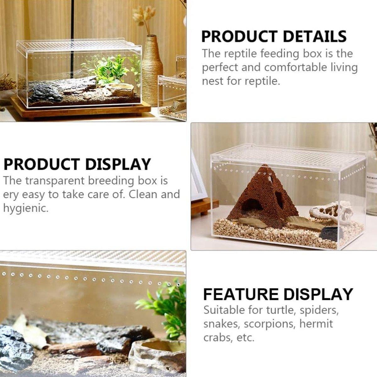 Premium Clear Acrylic Reptile Terrarium with Slide Lid - 30 x 20 x 15cm