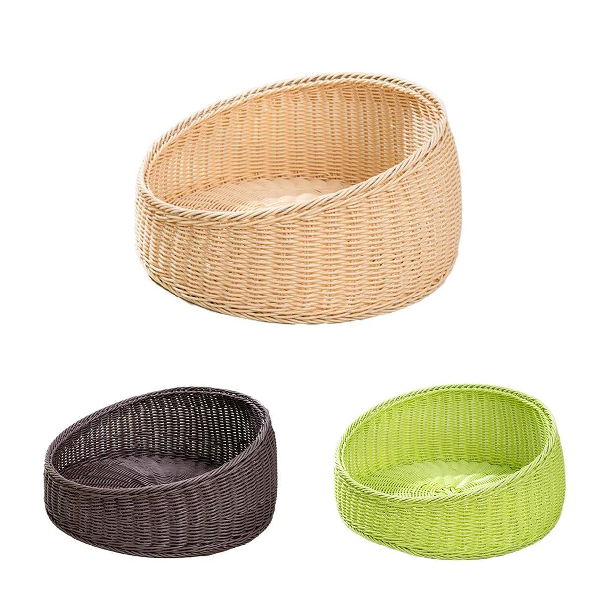 Rattan Cat Nest - Hand-Woven, All-Season, 40 cm - Coffee Colour