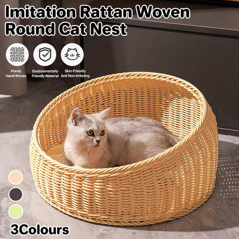 Rattan Cat Nest - Hand-Woven, All-Season, 40 cm, Green Cat Bed - SuperSaverAU - view 1
