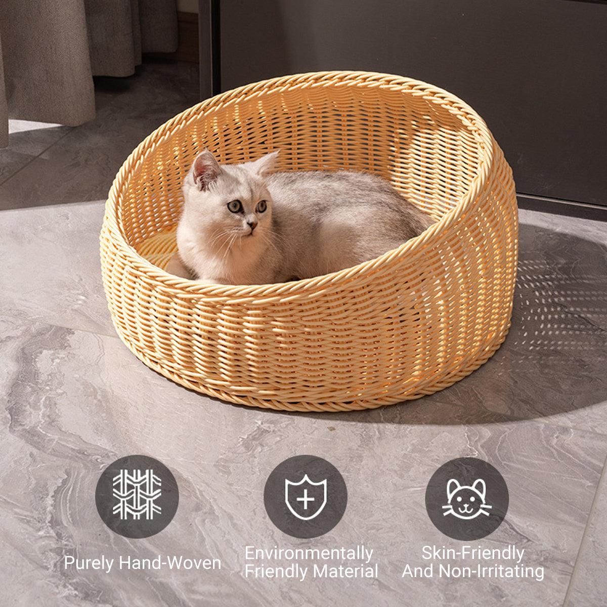 Rattan Cat Nest - Hand-Woven, All-Season, 40 cm, Green Cat Bed - SuperSaverAU - view 3