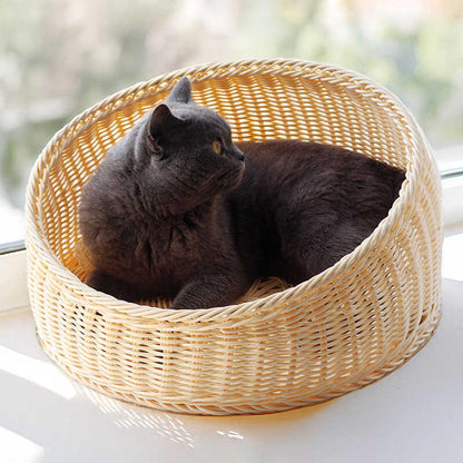 Rattan Cat Nest - Hand-Woven, All-Season, 40 cm, Green Cat Bed