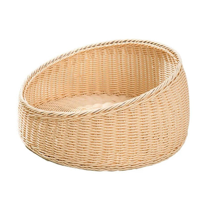 Rattan Cat Nest - Hand-Woven, All-Season, 40 cm, Green Cat Bed