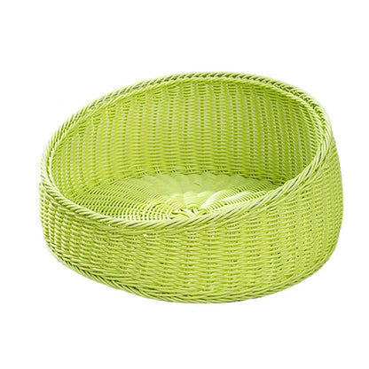 Rattan Cat Nest - Hand-Woven, All-Season, 40 cm, Green Cat Bed