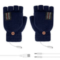 Premium Navy USB Heated Half Finger Flip Mitten Gloves