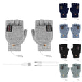 Premium Navy USB Heated Half Finger Flip Mitten Gloves