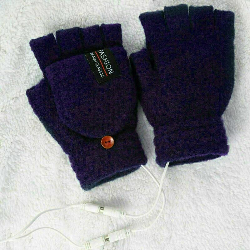 Premium Navy USB Heated Half Finger Flip Mitten Gloves