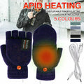 Premium Blue USB Heated Half Finger Flip Mitten Gloves