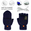 Premium Blue USB Heated Half Finger Flip Mitten Gloves