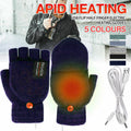 Premium Green USB Heated Half Finger Flip Mitten Gloves