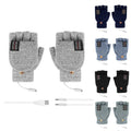 Premium Green USB Heated Half Finger Flip Mitten Gloves