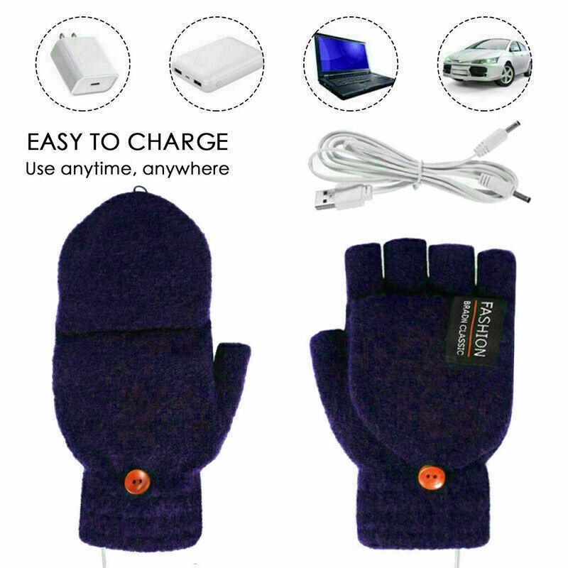 Premium Green USB Heated Half Finger Flip Mitten Gloves