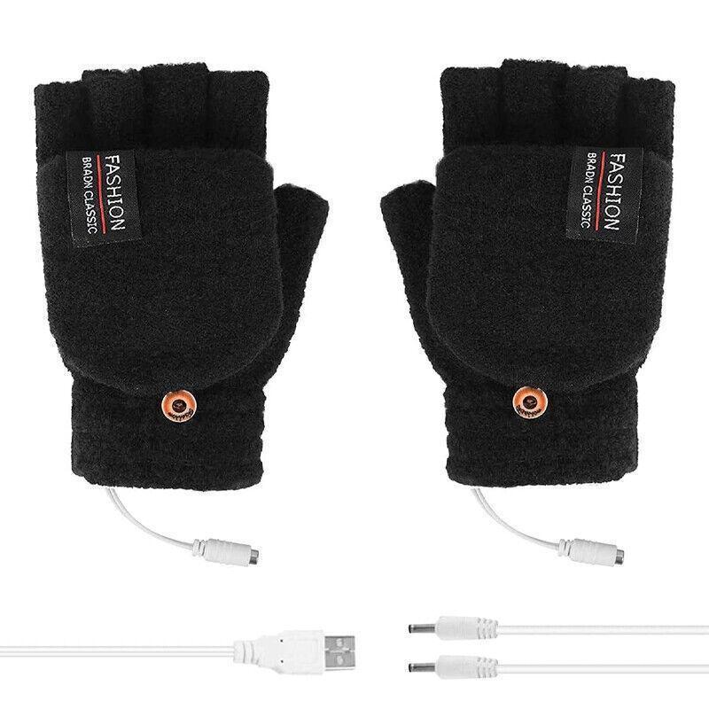 Premium Green USB Heated Half Finger Flip Mitten Gloves