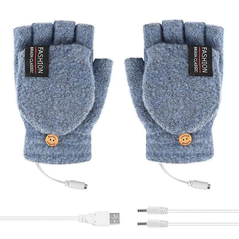 Premium Green USB Heated Half Finger Flip Mitten Gloves