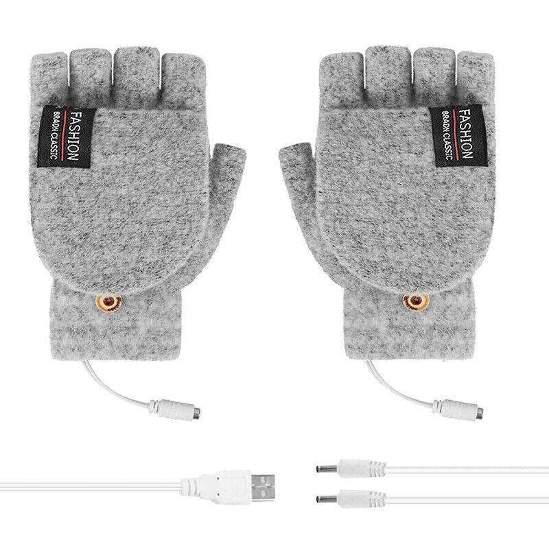 Premium Green USB Heated Half Finger Flip Mitten Gloves