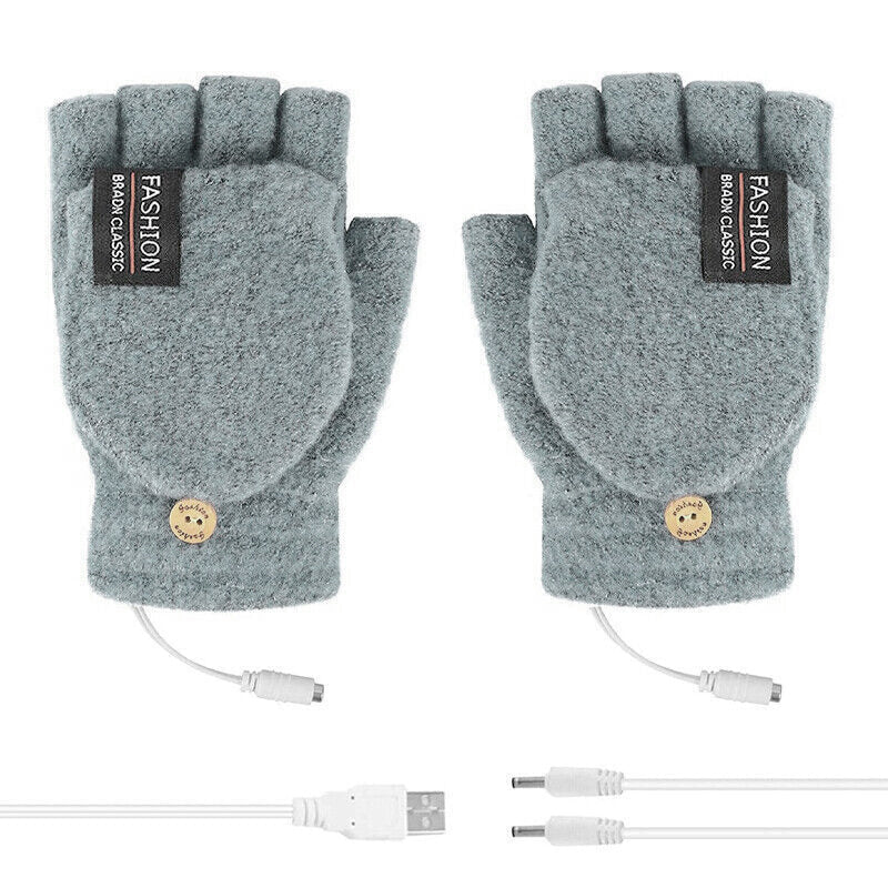 Premium Green USB Heated Half Finger Flip Mitten Gloves