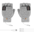 Premium Grey USB Heated Half Finger Flip Mitten Gloves