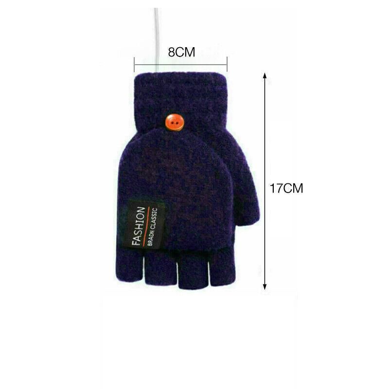 Premium Grey USB Heated Half Finger Flip Mitten Gloves