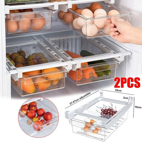 Premium 2 Piece Adjustable Under Shelf Fridge Drawer Organisers