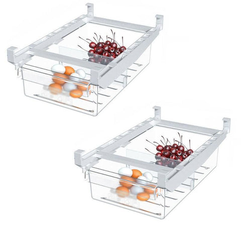 Premium 2 Piece Adjustable Under Shelf Fridge Drawer Organisers