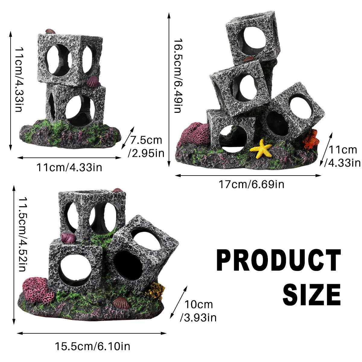 Premium Fish Tank Shrimp Shelter Stone Cave - 3 Squares