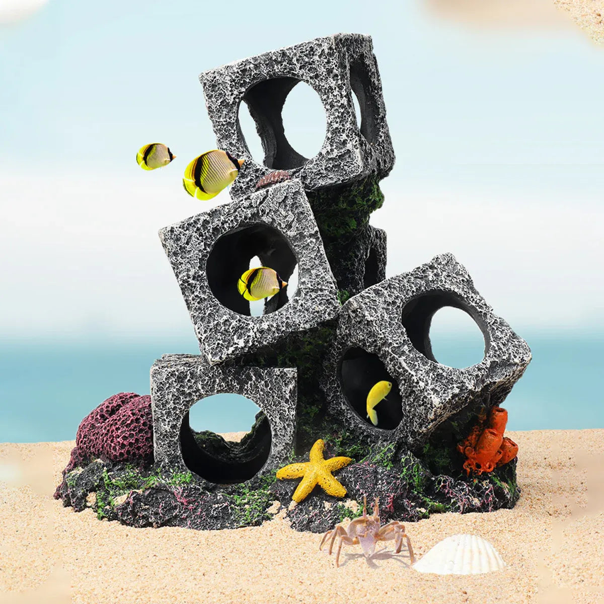 Premium Fish Tank Shrimp Shelter Stone Cave - 3 Squares