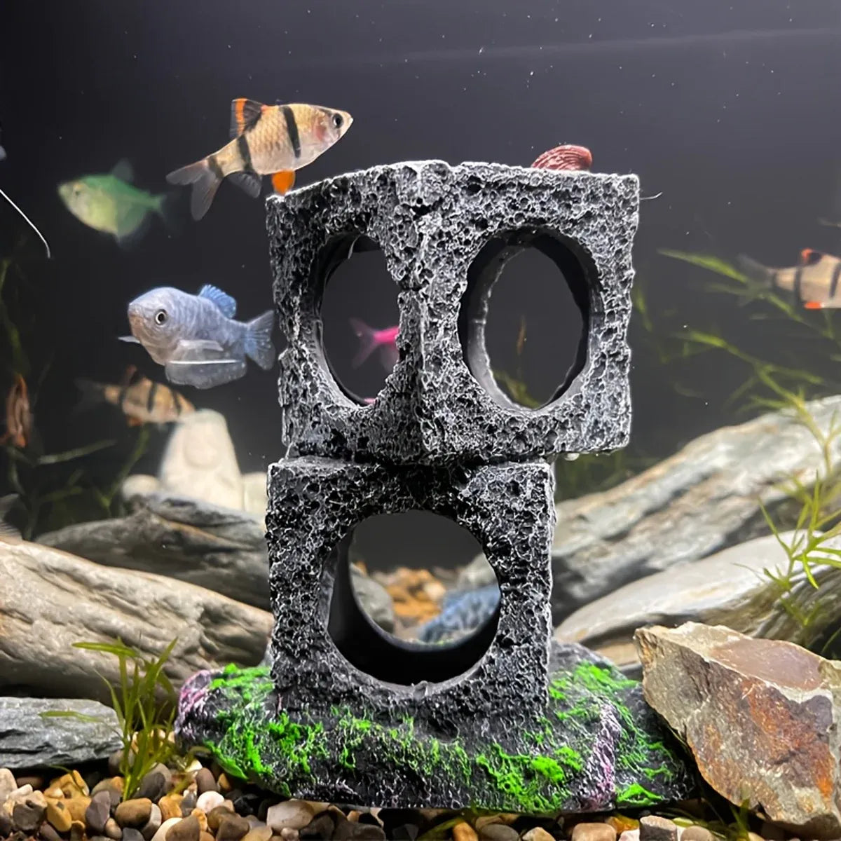 Premium Fish Tank Shrimp Shelter Stone Cave - 3 Squares