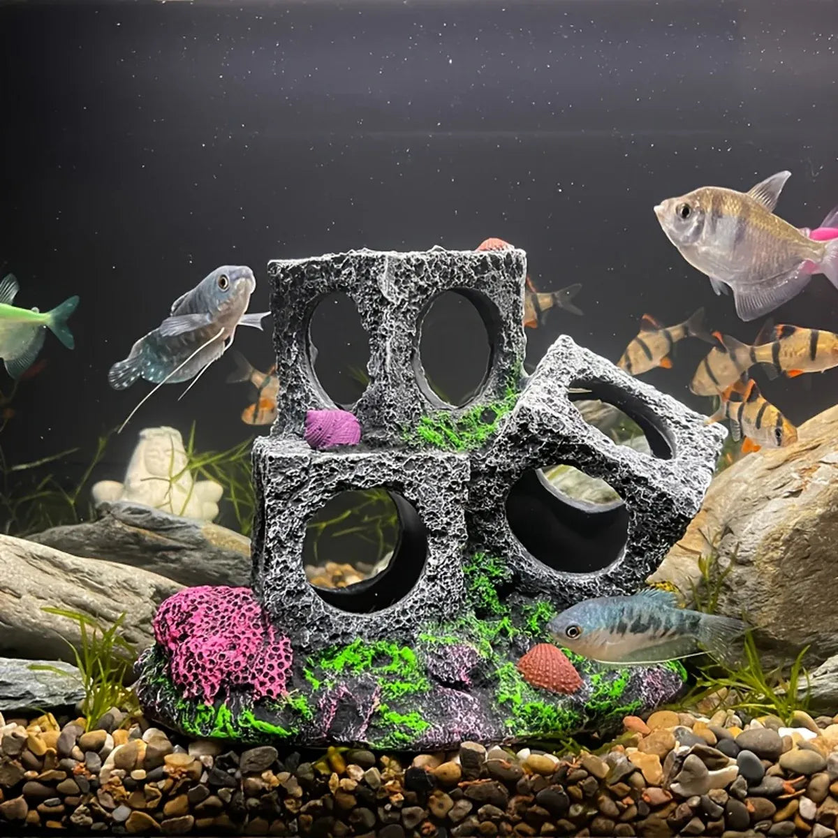 Premium Fish Tank Shrimp Shelter Stone Cave - 3 Squares