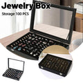 Black Jewelry Box with Lid, Dustproof, Holds 100 Rings, 13.77" x 9.4" x 2" - SuperSaverAU - view 1