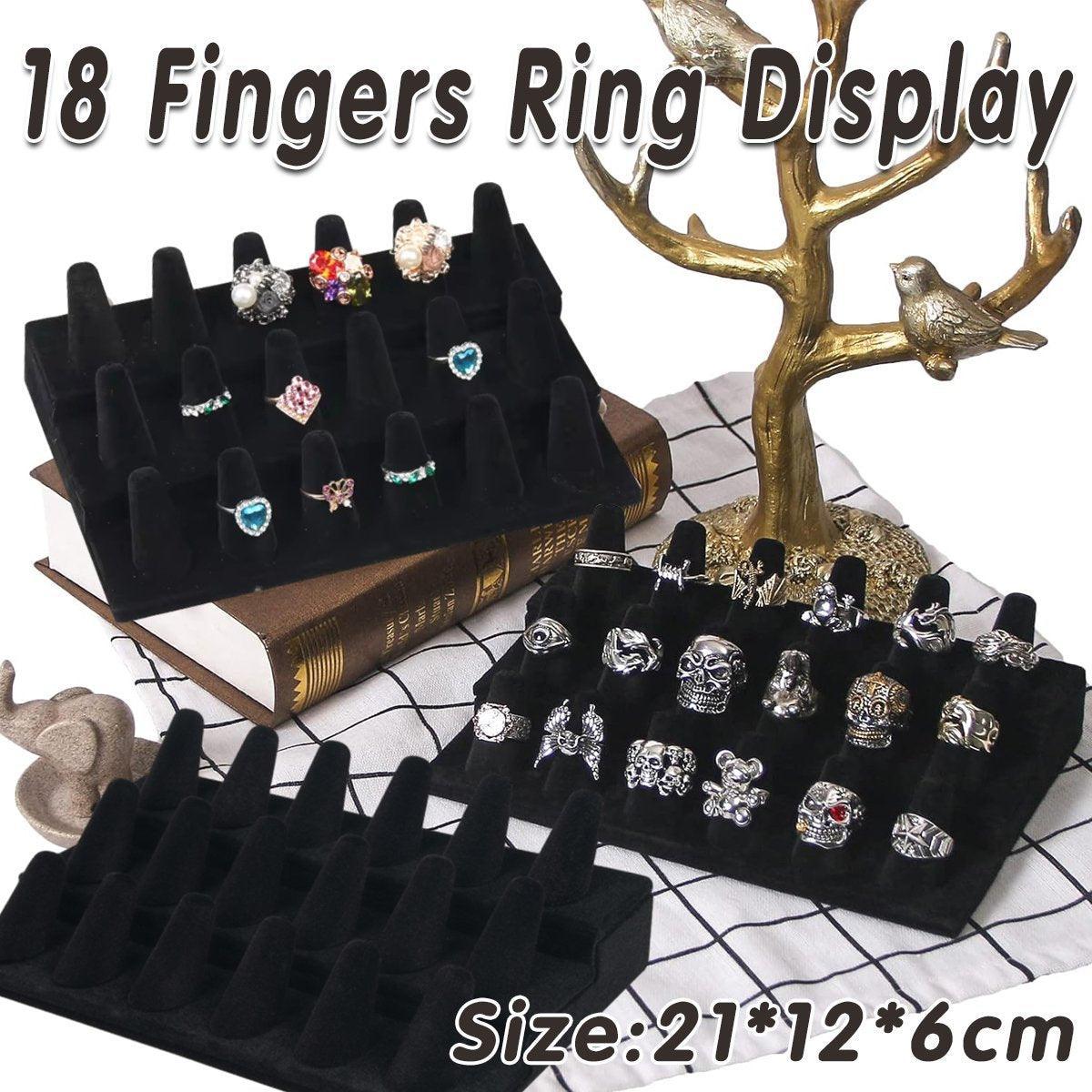 Premium Three Layer Flocked Ring Display Stand 18 Slots