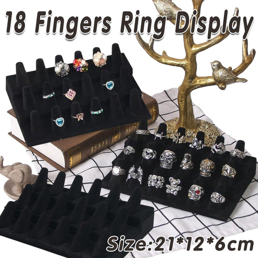 Premium Three Layer Flocked Ring Display Stand 18 Slots