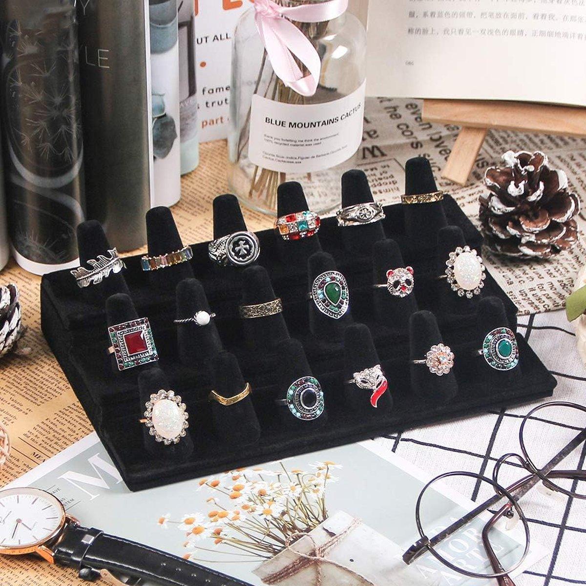 Premium Three Layer Flocked Ring Display Stand 18 Slots
