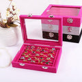 Premium Beige Velvet Ring Earring Jewellery Display Box Storage Case