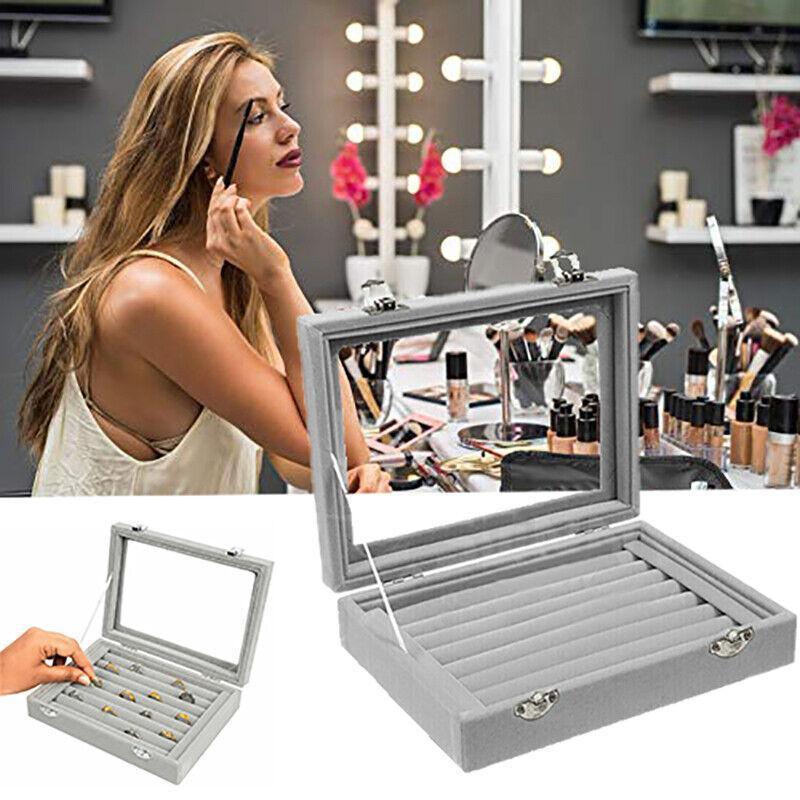 Premium Beige Velvet Ring Earring Jewellery Display Box Storage Case