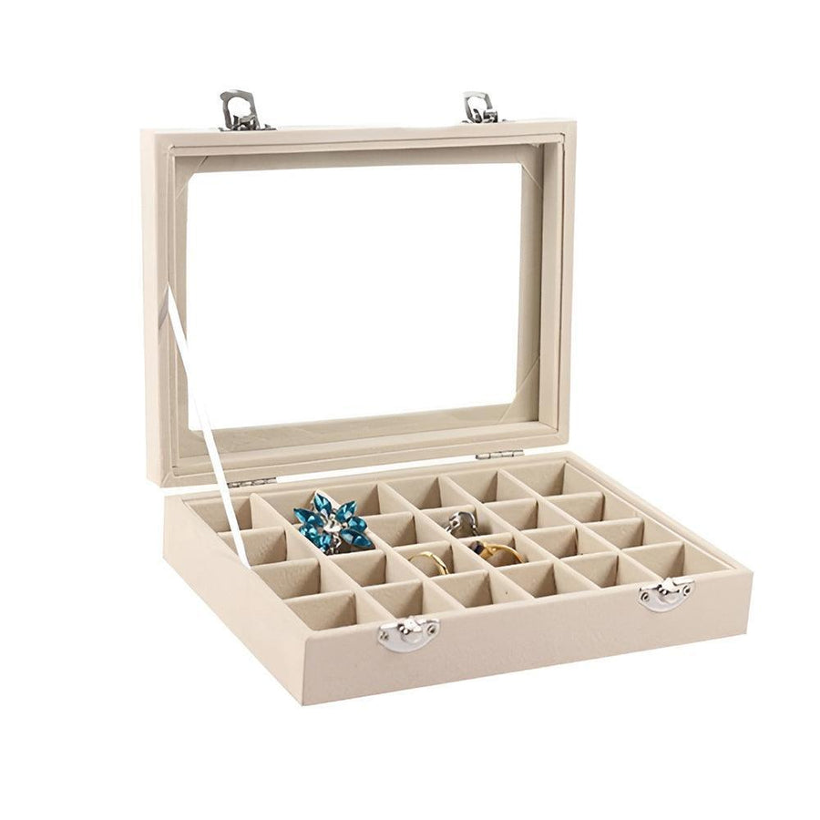 Premium Beige Velvet Ring Earring Jewellery Display Box Storage Case