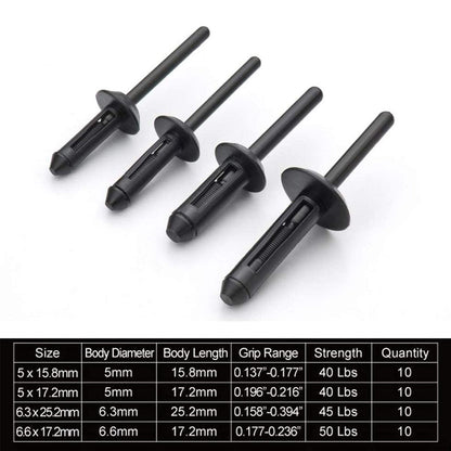 41-Piece Quick Release Rivet Tool Set with Polyethylene Rivets