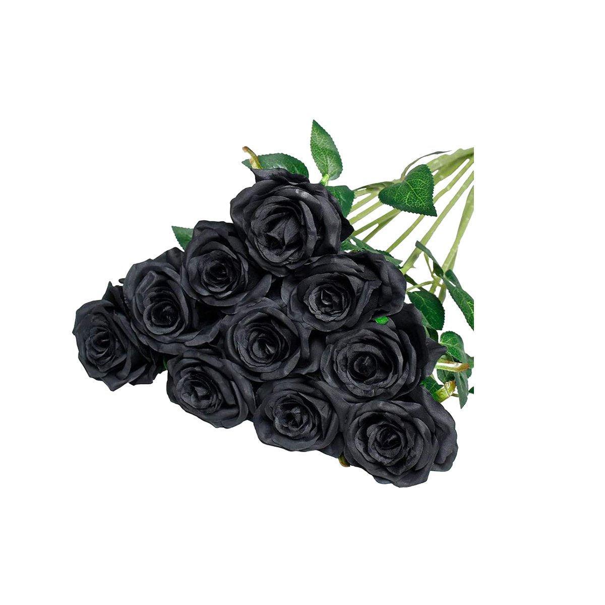 10pcs Artificial Silk Simulation Rose Flowers - Wedding Party Home Decorations - Black - SuperSaverAU - view 4